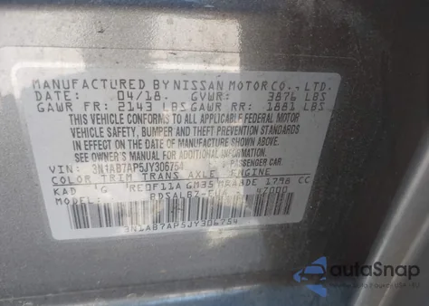 2018 Nissan Sentra S из США, поврежденный, VIN 3N1AB7AP5JY306754